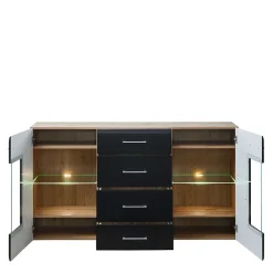 Wohnen 170x93x40 Sideboard mit Glas in Schwarz & Wildeiche - Kandu