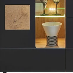 Wohnen 170x93x40 Sideboard mit Glas in Schwarz & Wildeiche - Kandu