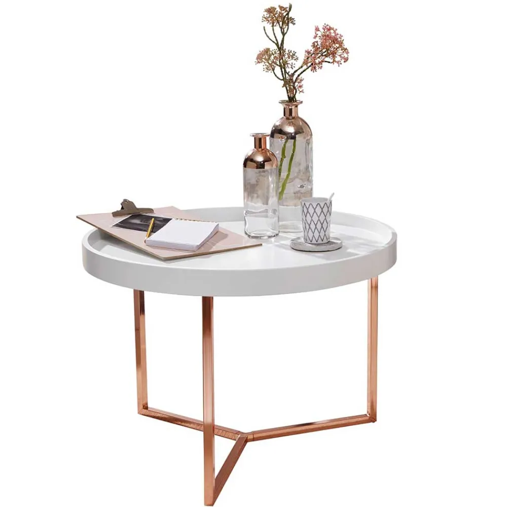 Wohnen Braune Möbel|Küchentische*59x42x59 Sofatisch in Weiß & Kupfer - Mamoud