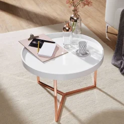 Wohnen Braune Möbel|Küchentische*59x42x59 Sofatisch in Weiß & Kupfer - Mamoud