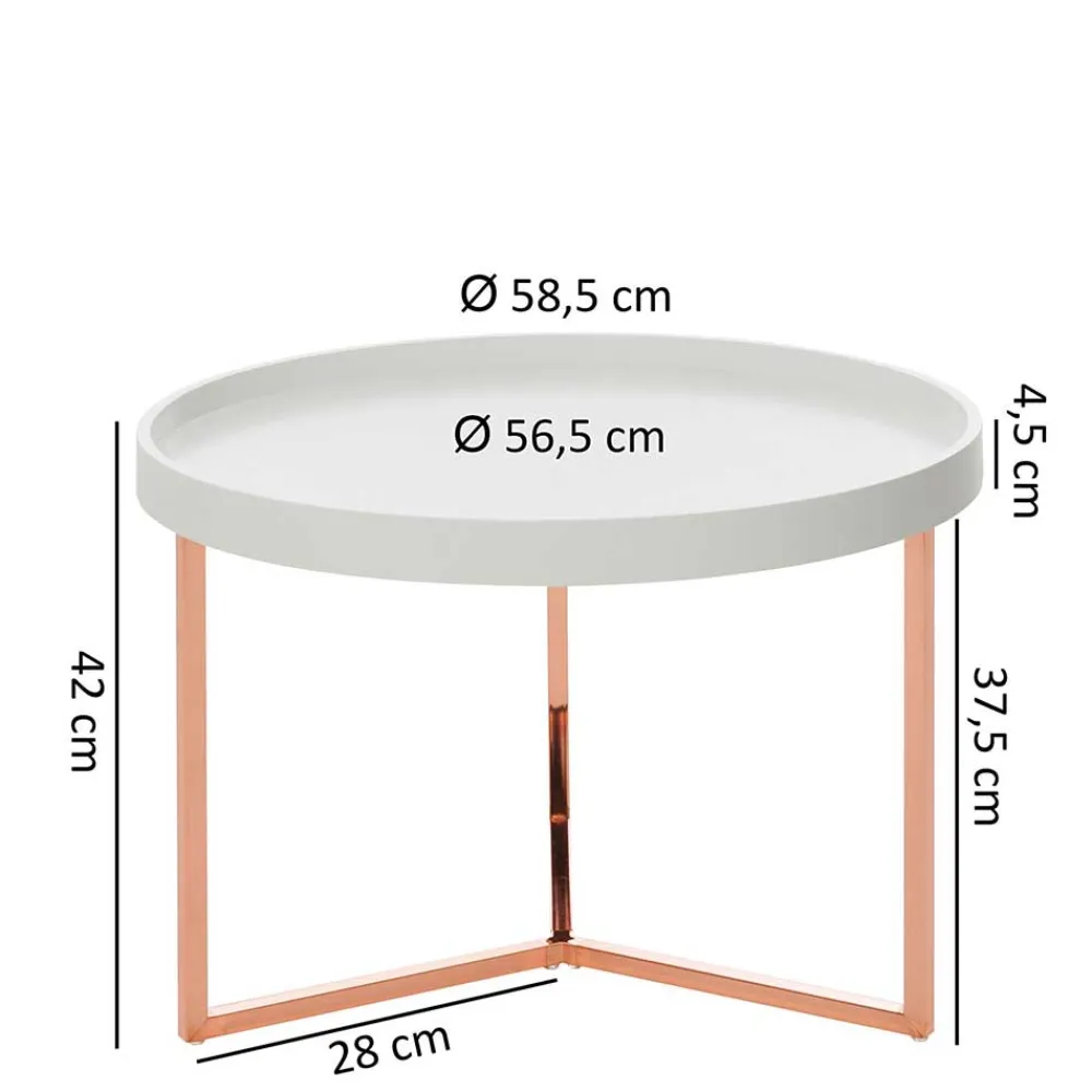 Wohnen Braune Möbel|Küchentische*59x42x59 Sofatisch in Weiß & Kupfer - Mamoud