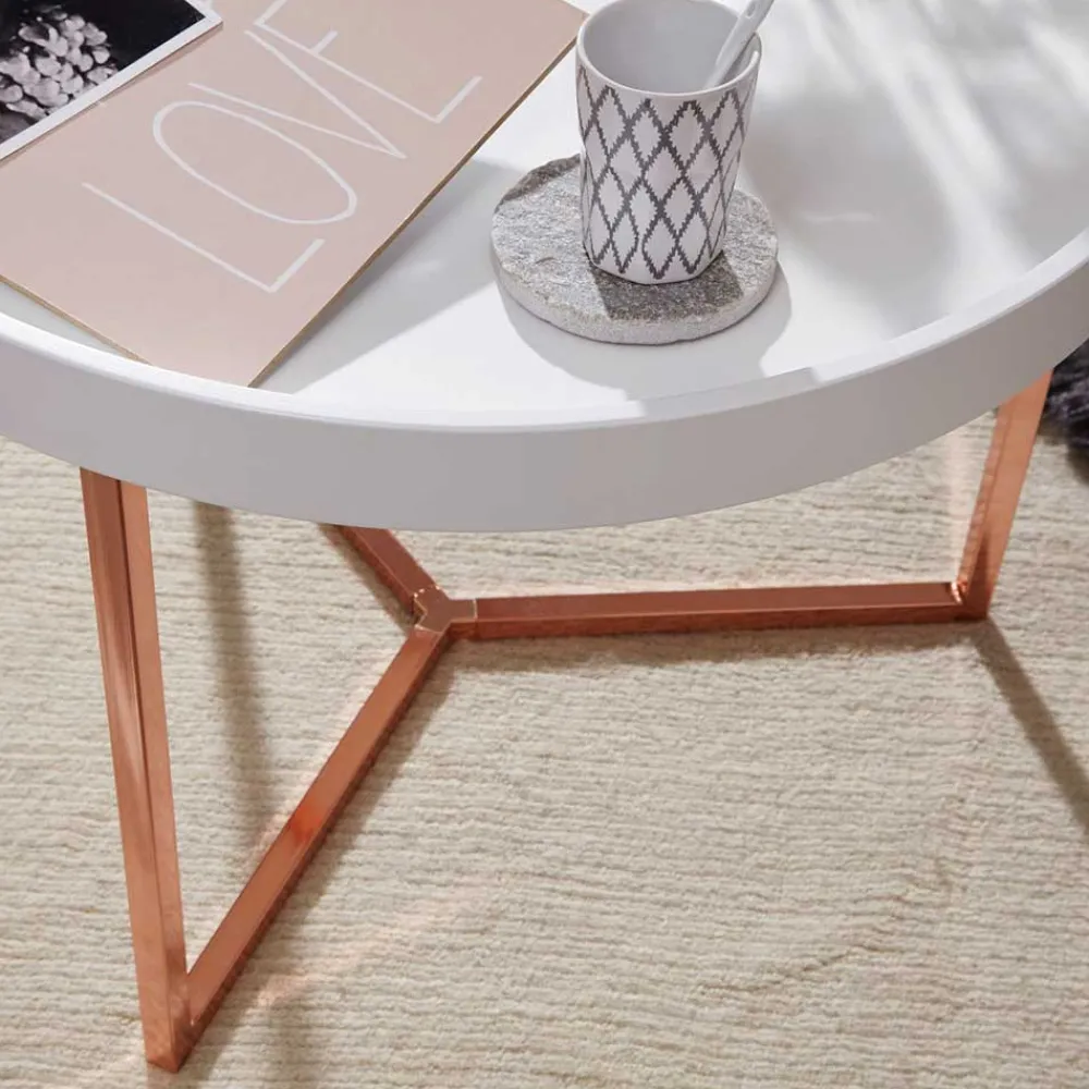 Wohnen Braune Möbel|Küchentische*59x42x59 Sofatisch in Weiß & Kupfer - Mamoud