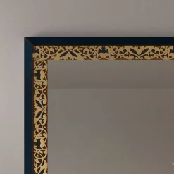 Wohnen Glasmöbel|Italienische Möbel*100x95x5 Spiegel im Matt Blau & Gold - Quado