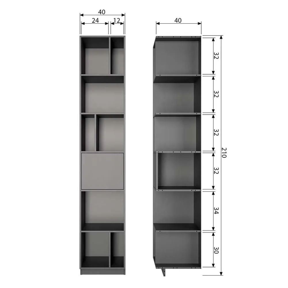 Wohnen Esszimmer-Vitrinen*40x210x40 Standregal in Schwarz aus Kiefer - Niwidus