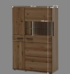 Wohnen 90x136x37 Stauraumvitrine als Highboard - Crupean