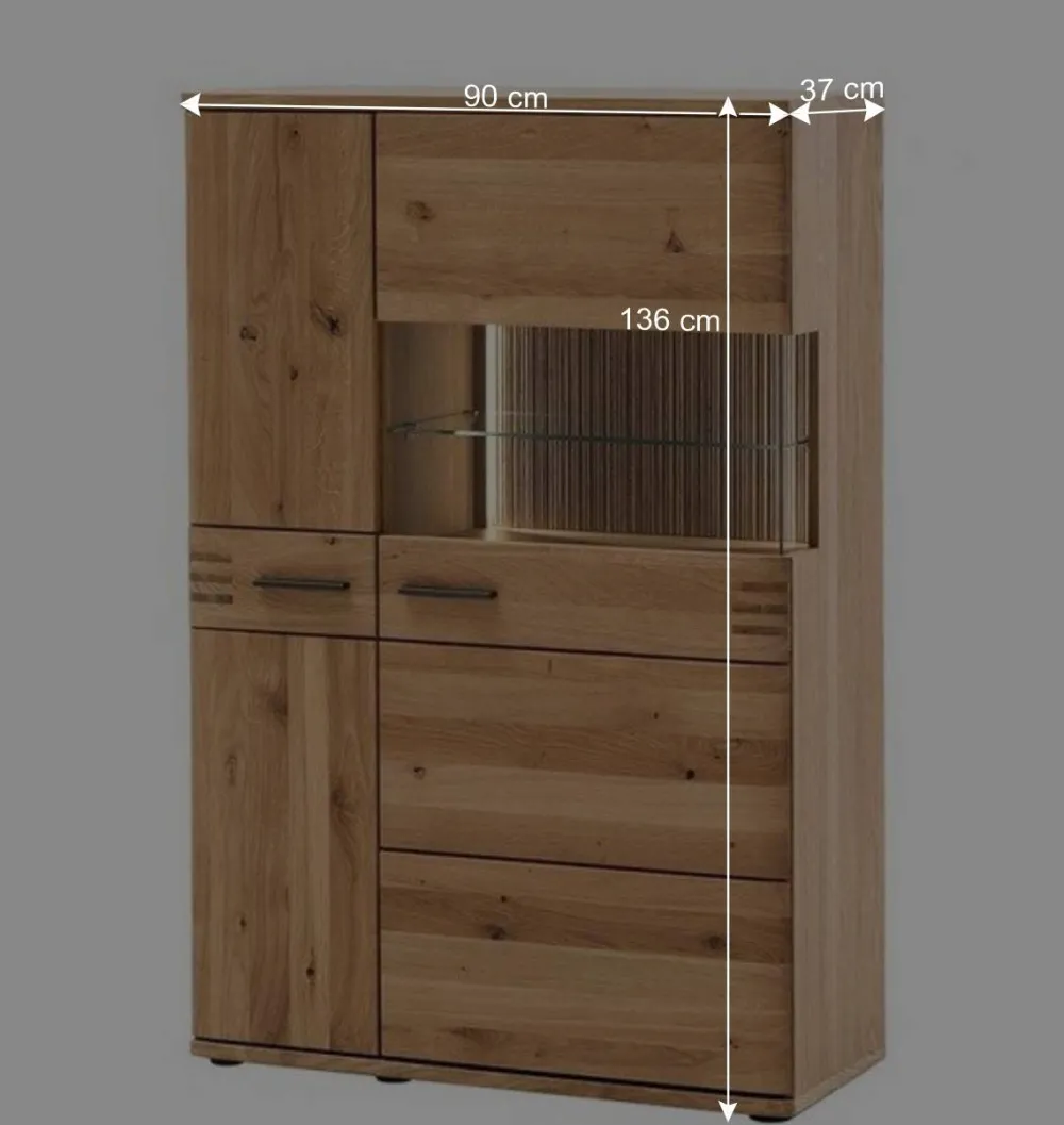 Wohnen 90x136x37 Stauraumvitrine als Highboard - Crupean