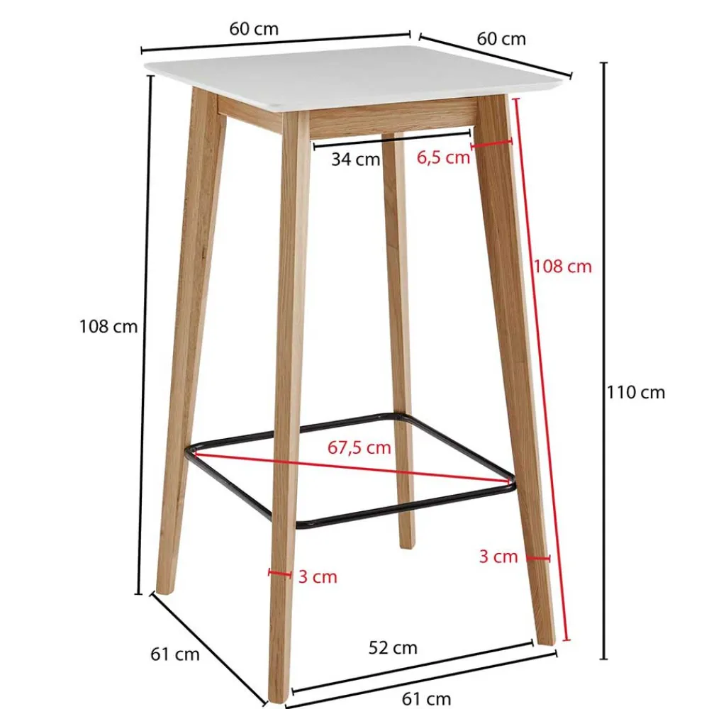 Wohnen 61x110x61 Stehtisch quadratisch mit Fußablage - Soveca
