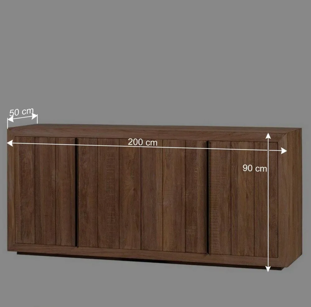 Wohnen 200x90x50 Teak Sideboard in Natur & Schwarz - Myons