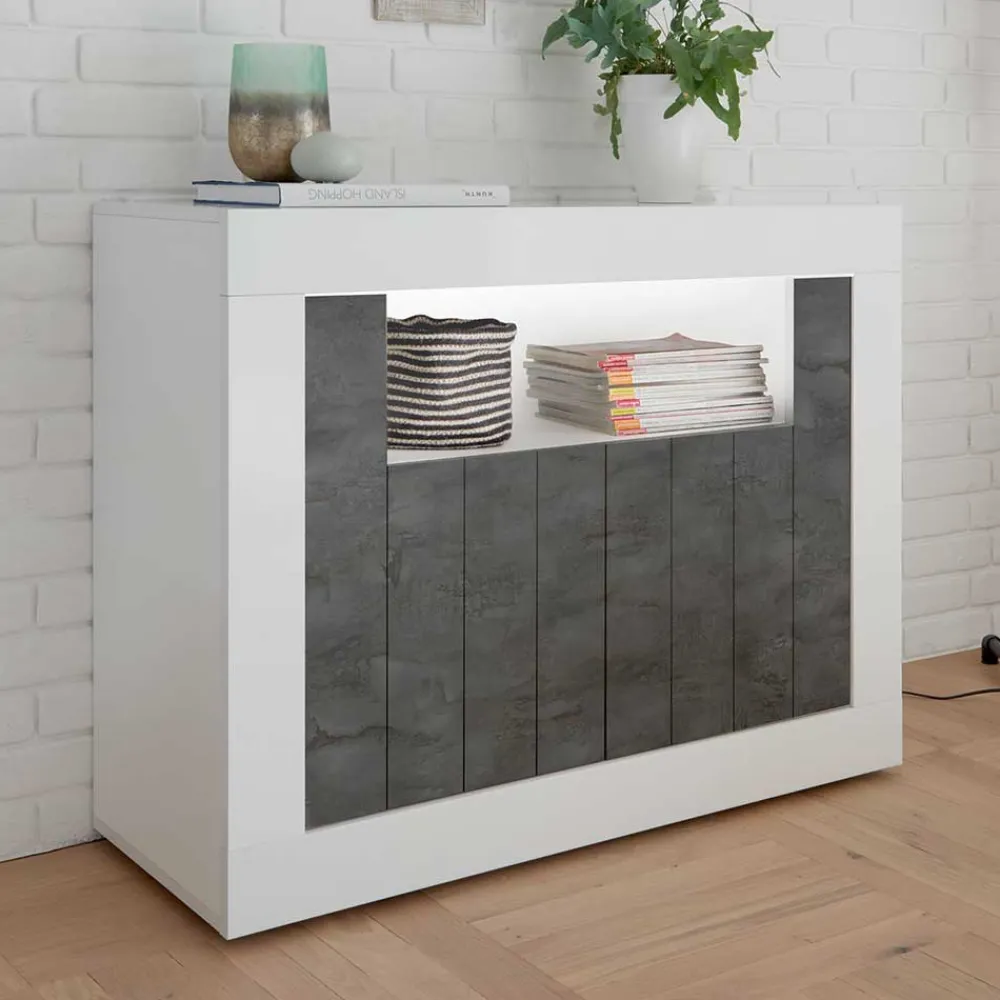 Wohnen 110x86x43 Türen Kommode in Grau Dekor - Voskala