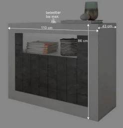 Wohnen 110x86x43 Türen Kommode in Grau Dekor - Voskala