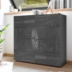 Wohnen 121x111x42 Türen-Kommode in Grau Glanz - Ipatal