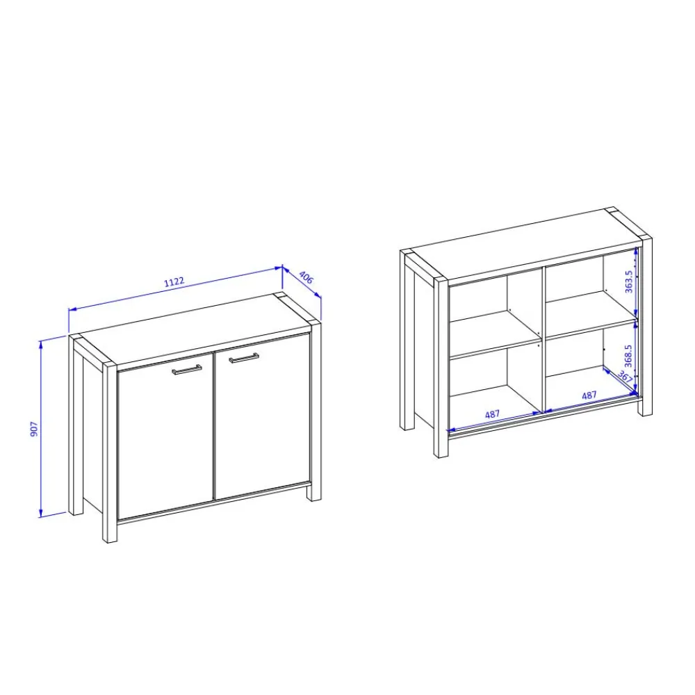 Wohnen 112x91x41 2-türige Kommode mit Metallgriffen - Zavorra