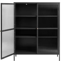 Wohnen 110x140x40 2-türige Metallvitrine in Schwarz - Gulliver
