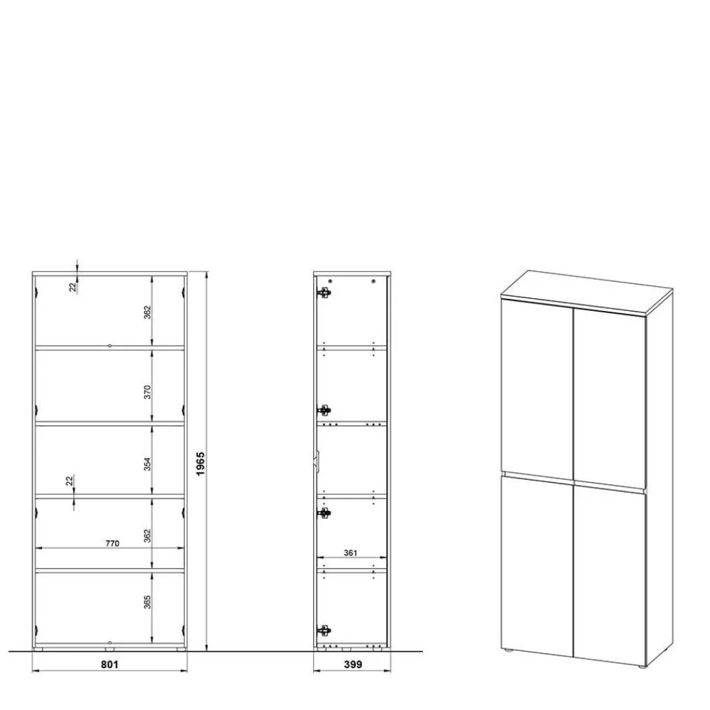 Wohnen 80x197x40 2-türiger Aktenschrank in Wildeiche Optik - Contrage