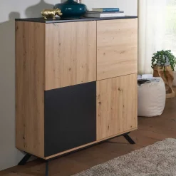 Wohnen Schwarze Möbel|Wohnzimmerschränke*110x125x40 4-türiges Highboard modern - Heraklion