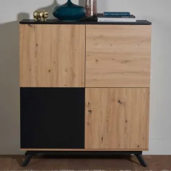 Wohnen Schwarze Möbel|Wohnzimmerschränke*110x125x40 4-türiges Highboard modern - Heraklion
