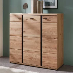 Wohnen Schwarze Möbel|Sideboards & Kommoden*123x121x42 3-türiges Highboard teilmassiv - Latenda