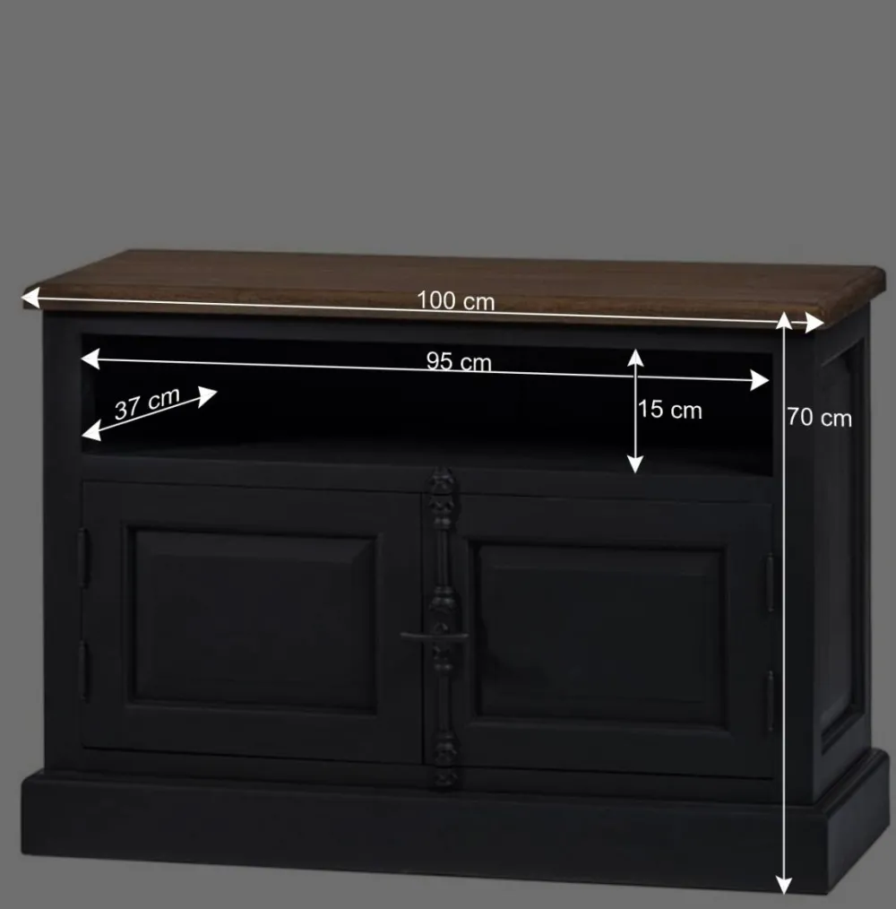 Wohnen Vintage Möbel|Sideboards & Kommoden*100x70x40 TV Kommode in Schwarz & Teak - Niovan