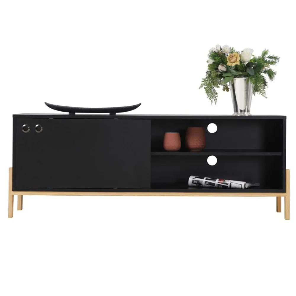 Wohnen Tv & Hifi-Möbel|Tv & Hifi-Möbel*140x52x35 TV Lowboard in Schwarz & Pinie Natur - Estrevin
