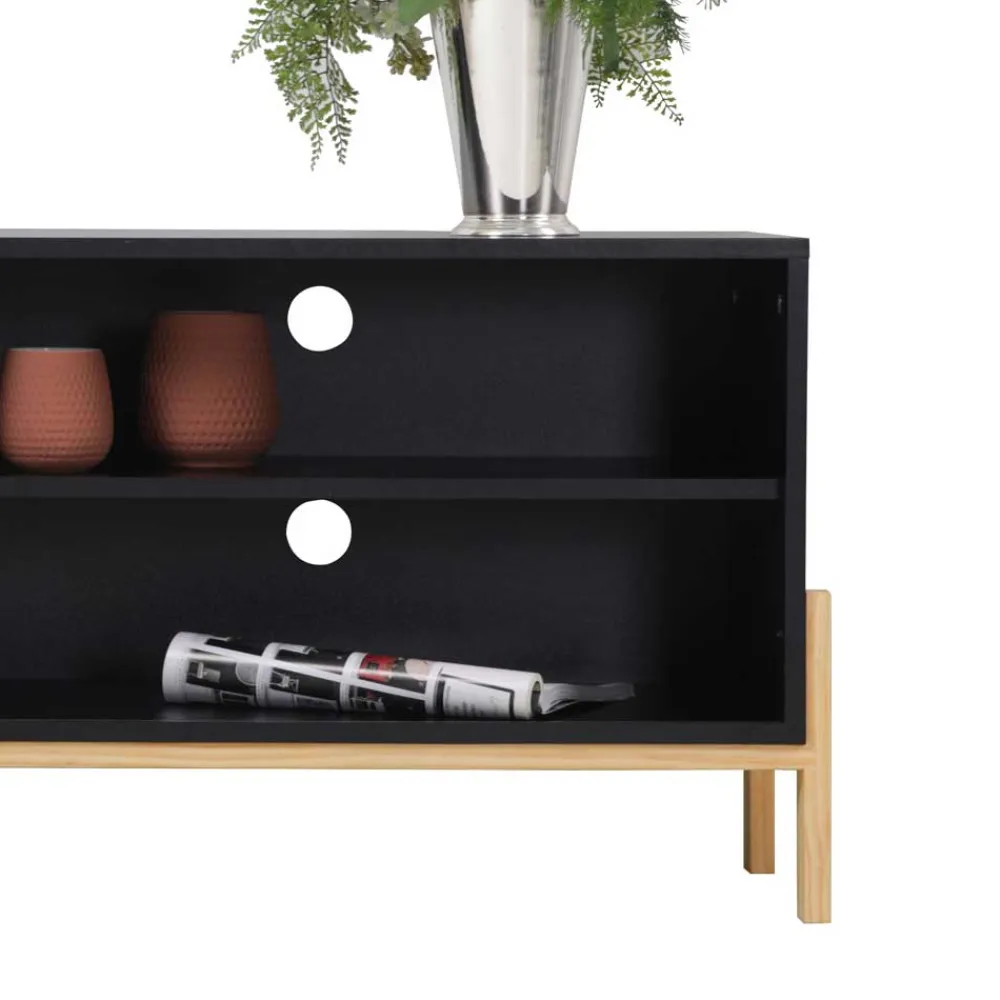 Wohnen Tv & Hifi-Möbel|Tv & Hifi-Möbel*140x52x35 TV Lowboard in Schwarz & Pinie Natur - Estrevin