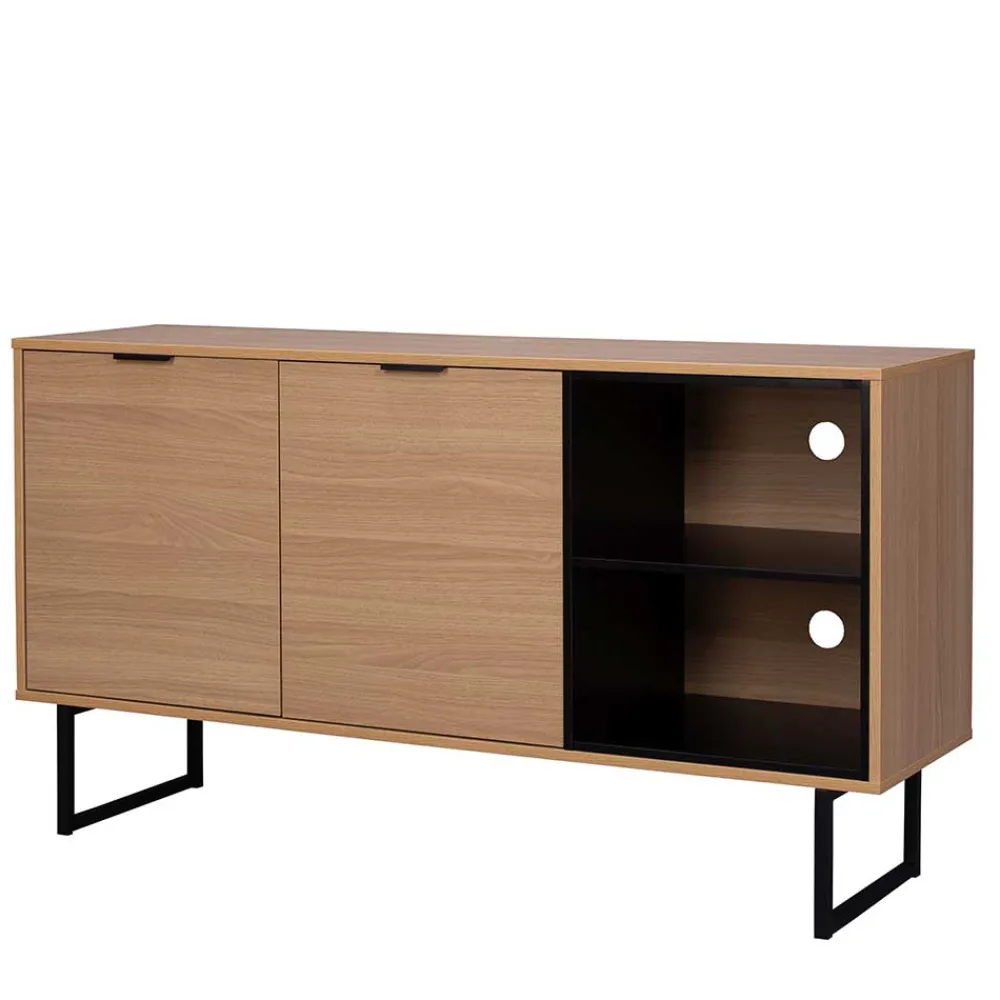 Wohnen 140x76x40 TV Phonoschrank in Eiche & Schwarz - Brausca