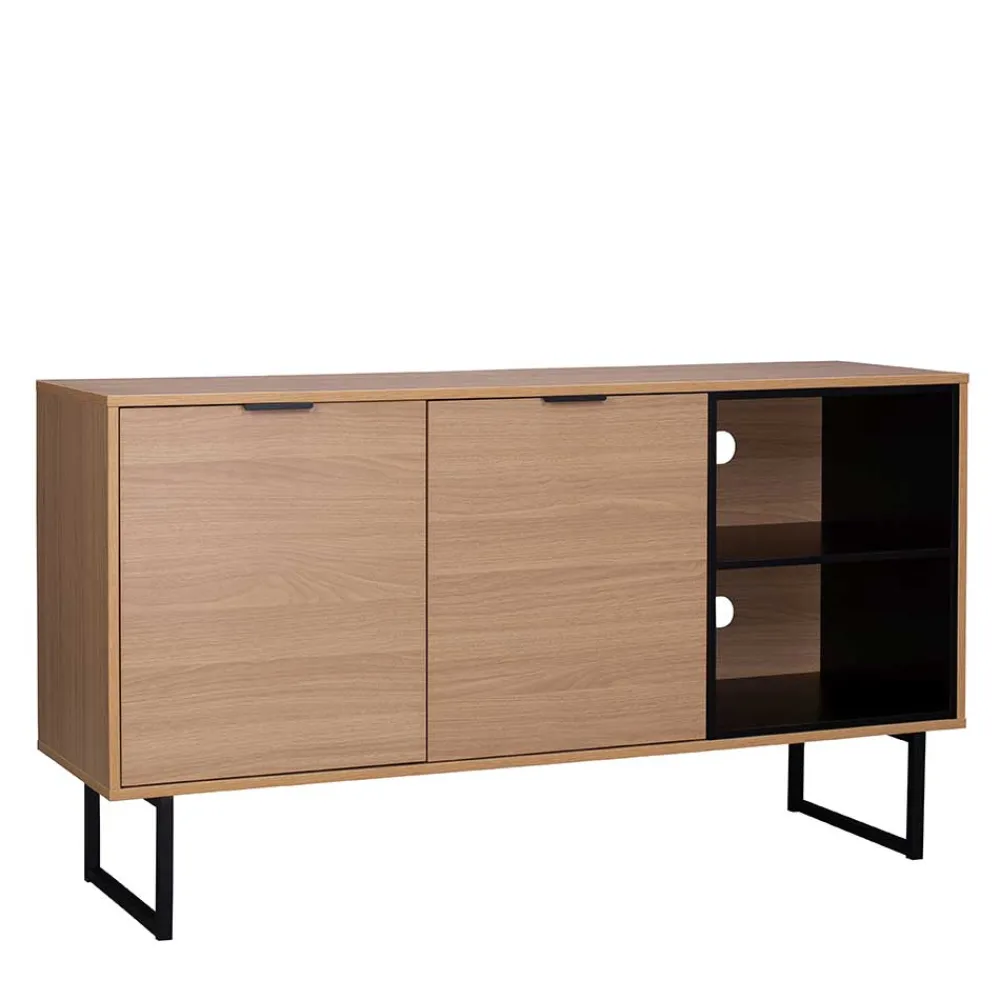 Wohnen 140x76x40 TV Phonoschrank in Eiche & Schwarz - Brausca