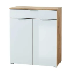 Wohnen 89x105x40 Vertiko in Weiß Glas & Eiche - Reestyl