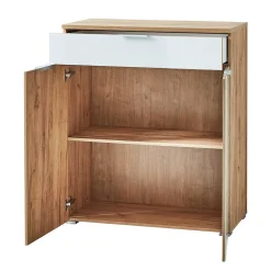 Wohnen 89x105x40 Vertiko in Weiß Glas & Eiche - Reestyl