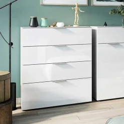 Wohnen 83x101x42 Vier-Schubladen-Kommode in Weiß - Thima