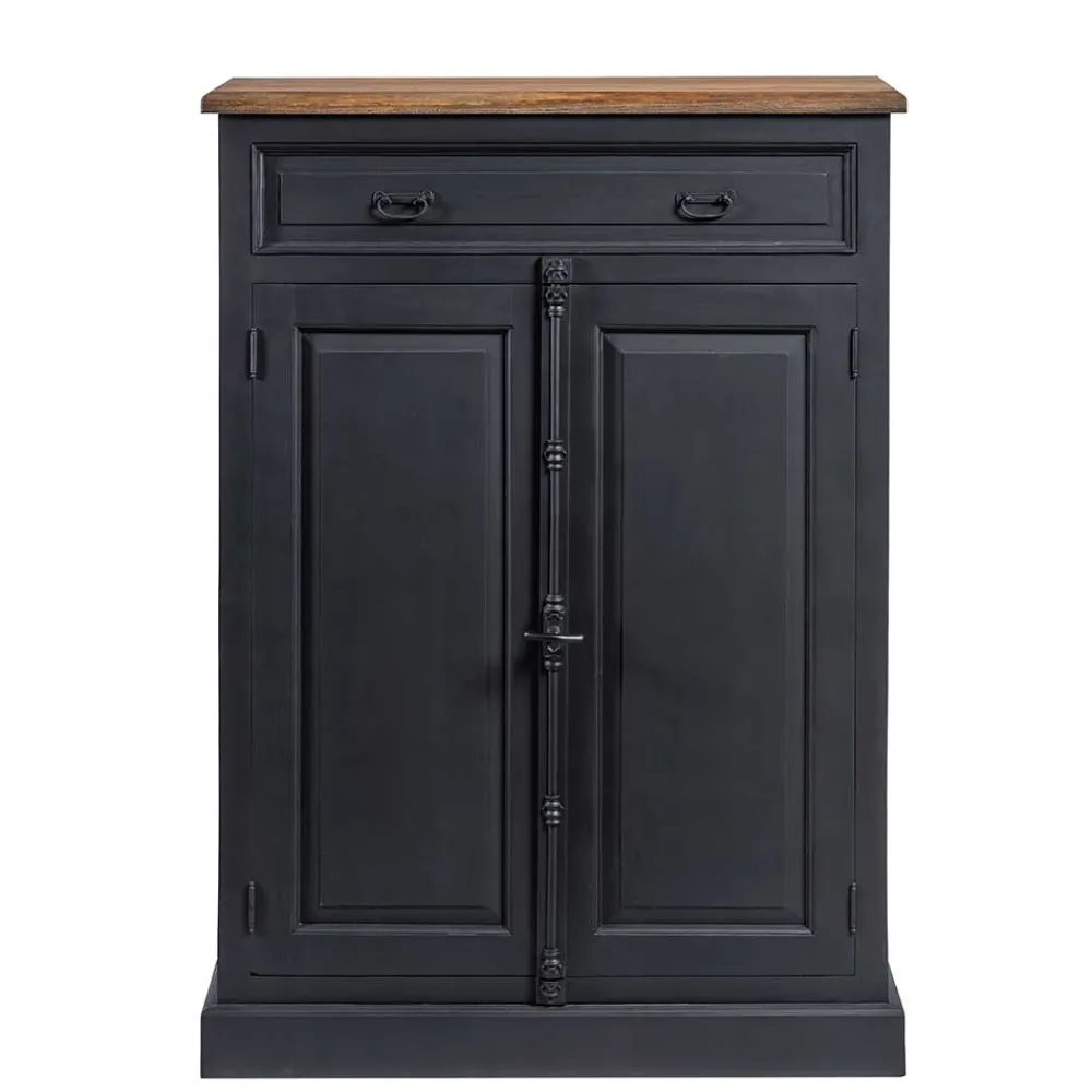 Wohnen 100x141x51 Vintage Vertiko in Schwarz & Teakfarben - Niovan