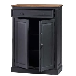 Wohnen 100x141x51 Vintage Vertiko in Schwarz & Teakfarben - Niovan