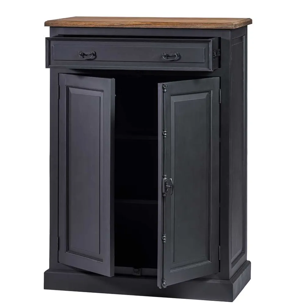 Wohnen 100x141x51 Vintage Vertiko in Schwarz & Teakfarben - Niovan