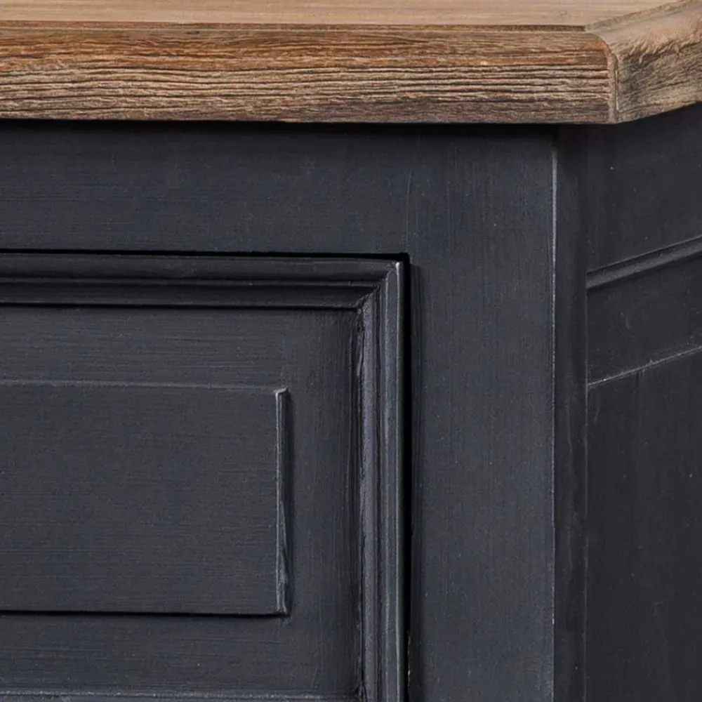 Wohnen 100x141x51 Vintage Vertiko in Schwarz & Teakfarben - Niovan