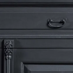 Wohnen 100x141x51 Vintage Vertiko in Schwarz & Teakfarben - Niovan