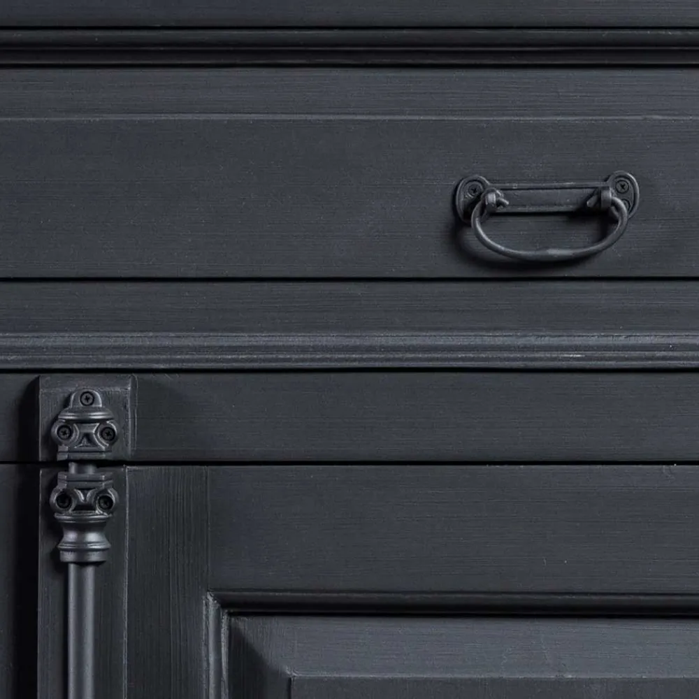 Wohnen 100x141x51 Vintage Vertiko in Schwarz & Teakfarben - Niovan