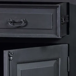 Wohnen 100x141x51 Vintage Vertiko in Schwarz & Teakfarben - Niovan