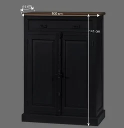 Wohnen 100x141x51 Vintage Vertiko in Schwarz & Teakfarben - Niovan