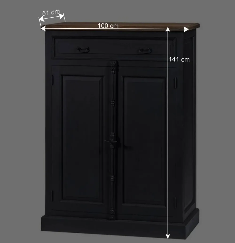 Wohnen 100x141x51 Vintage Vertiko in Schwarz & Teakfarben - Niovan