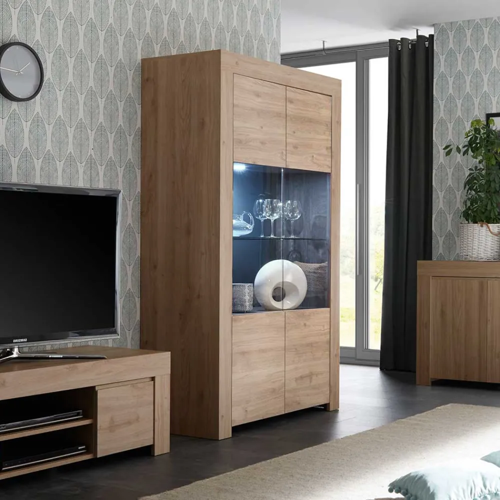 Wohnen Vitrinen|Wohnzimmer-Vitrinen*110x186x42 Vitrine in Eiche Nachbildung - Karika