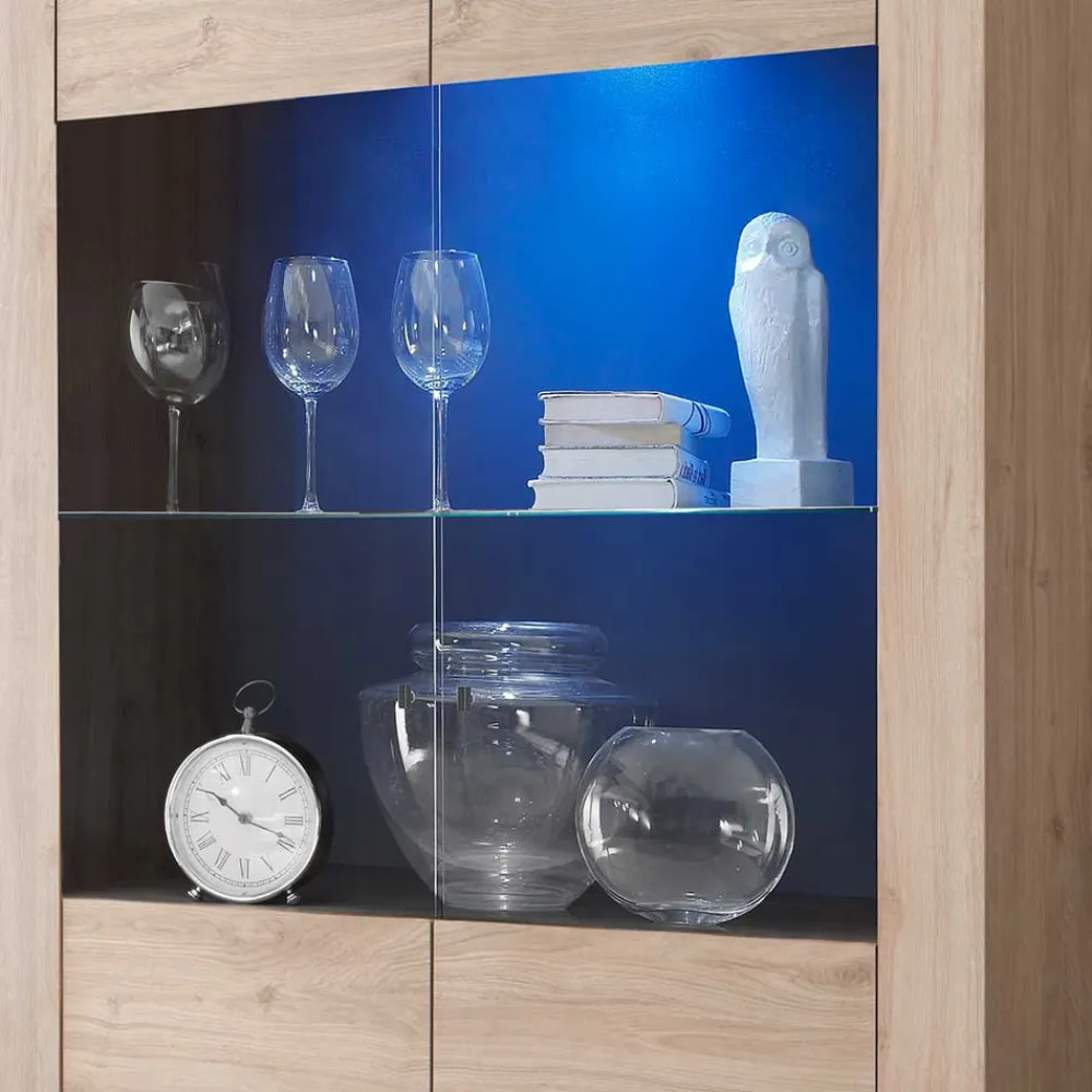 Wohnen Vitrinen|Wohnzimmer-Vitrinen*110x186x42 Vitrine in Eiche Nachbildung - Karika