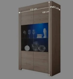 Wohnen Vitrinen|Wohnzimmer-Vitrinen*110x186x42 Vitrine in Eiche Nachbildung - Karika