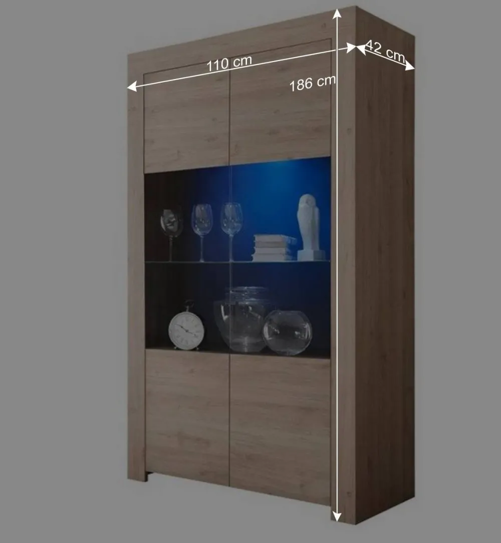 Wohnen Vitrinen|Wohnzimmer-Vitrinen*110x186x42 Vitrine in Eiche Nachbildung - Karika