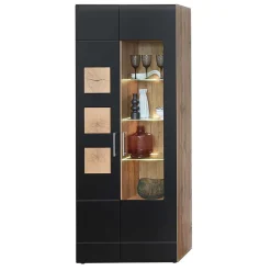 Wohnen Vitrinen|Wohnzimmer-Vitrinen*80x208x37 Vitrine in Schwarz & Wildeiche - Kandu