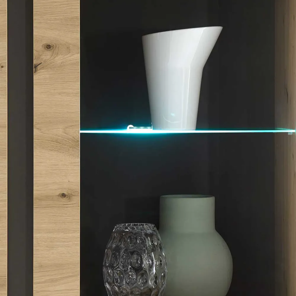 Wohnen Vitrinen|Wohnzimmer-Vitrinen*72x154x40 Vitrine in Wildeiche & Dunkelgrau - Lairian