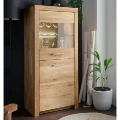 Wohnen 65x141x40 Vitrinenschrank aus Wildeiche Massivholz - Loitons