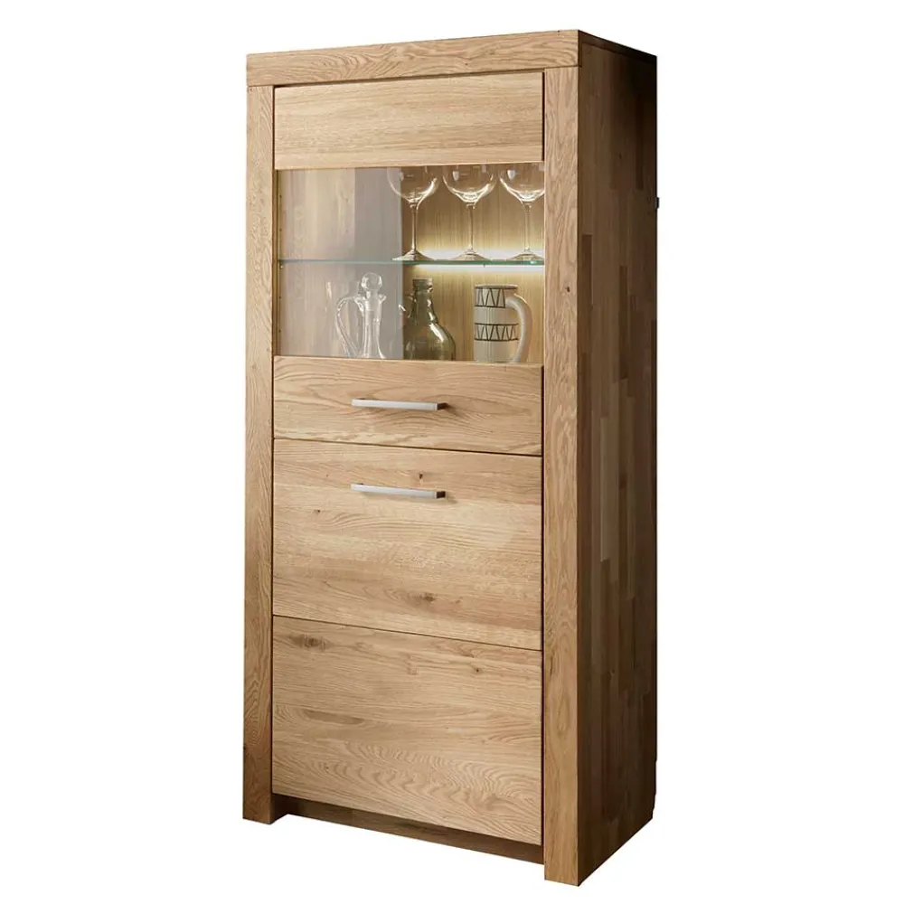 Wohnen 65x141x40 Vitrinenschrank aus Wildeiche Massivholz - Loitons