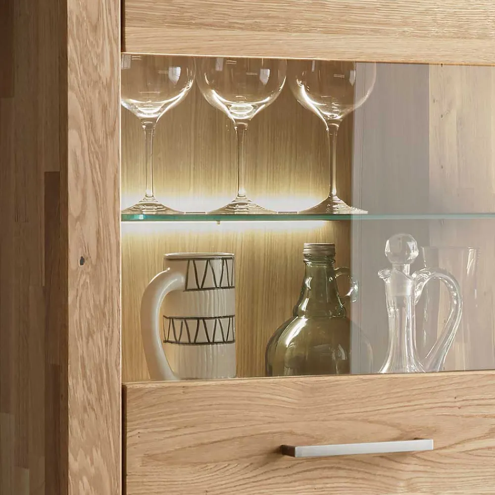 Wohnen 65x141x40 Vitrinenschrank aus Wildeiche Massivholz - Loitons