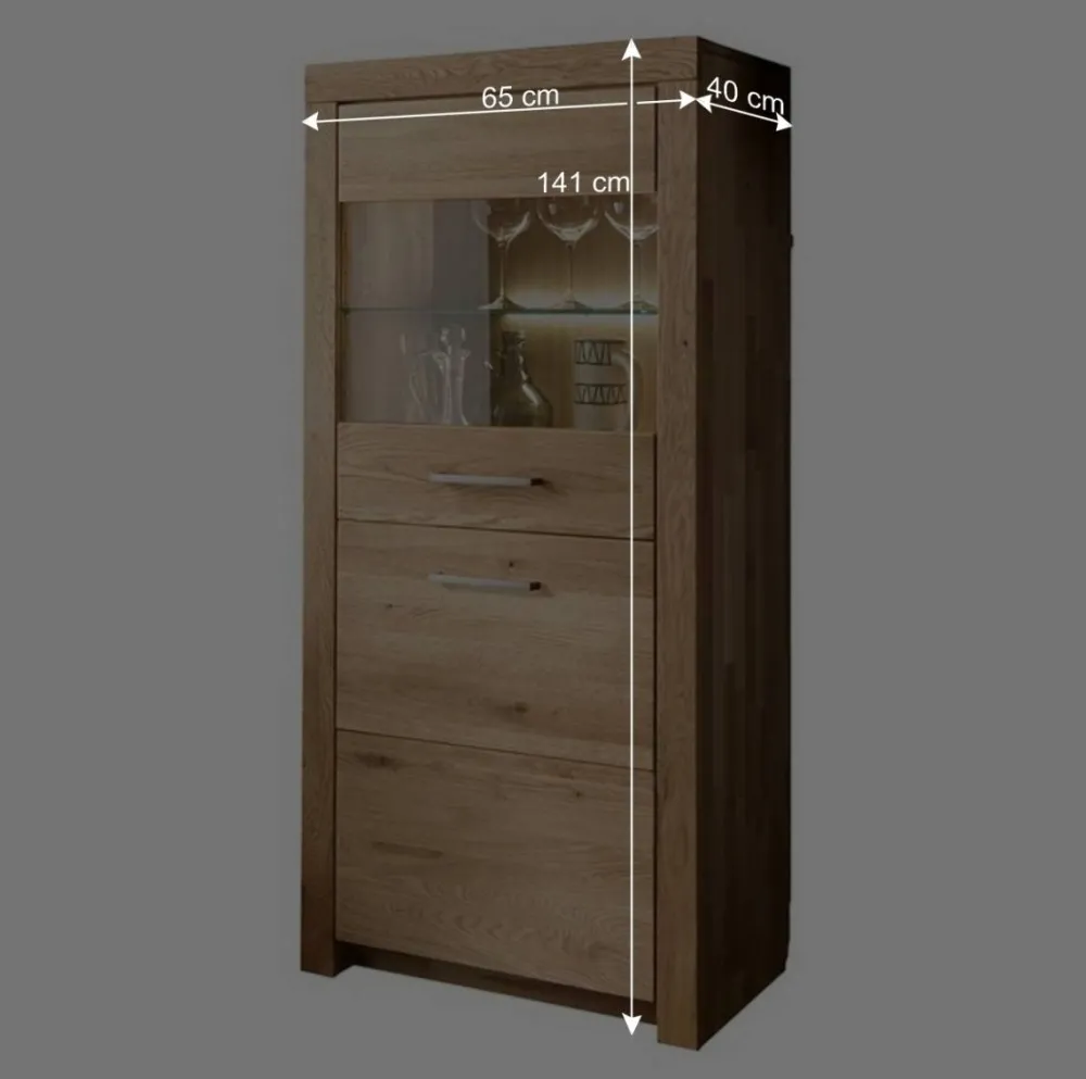 Wohnen 65x141x40 Vitrinenschrank aus Wildeiche Massivholz - Loitons