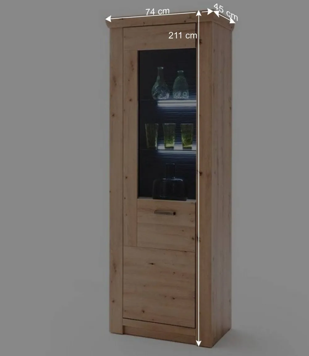 Wohnen 74x211x45 Vitrinenschrank in Eiche Dekor - Wykina