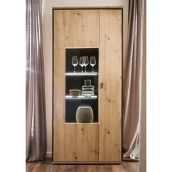 Wohnen 93x210x38 Vitrinenschrank in Eiche Holzdekor - Nikdus